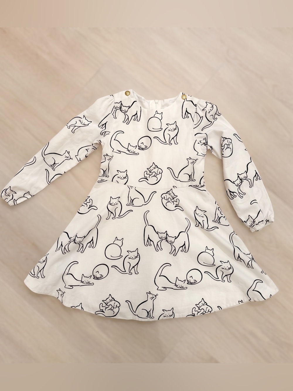 Jacadi Girls’ Cream Corduroy Dress with Cat Print